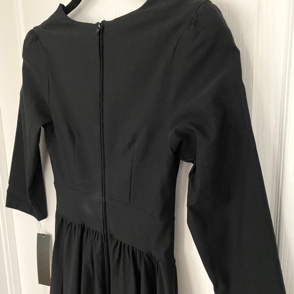 NWT Stop Staring Black 1950's Retro Cocktail Dress 3/4 Sleeve Pleated Full Skirt - Picture 8 of 13